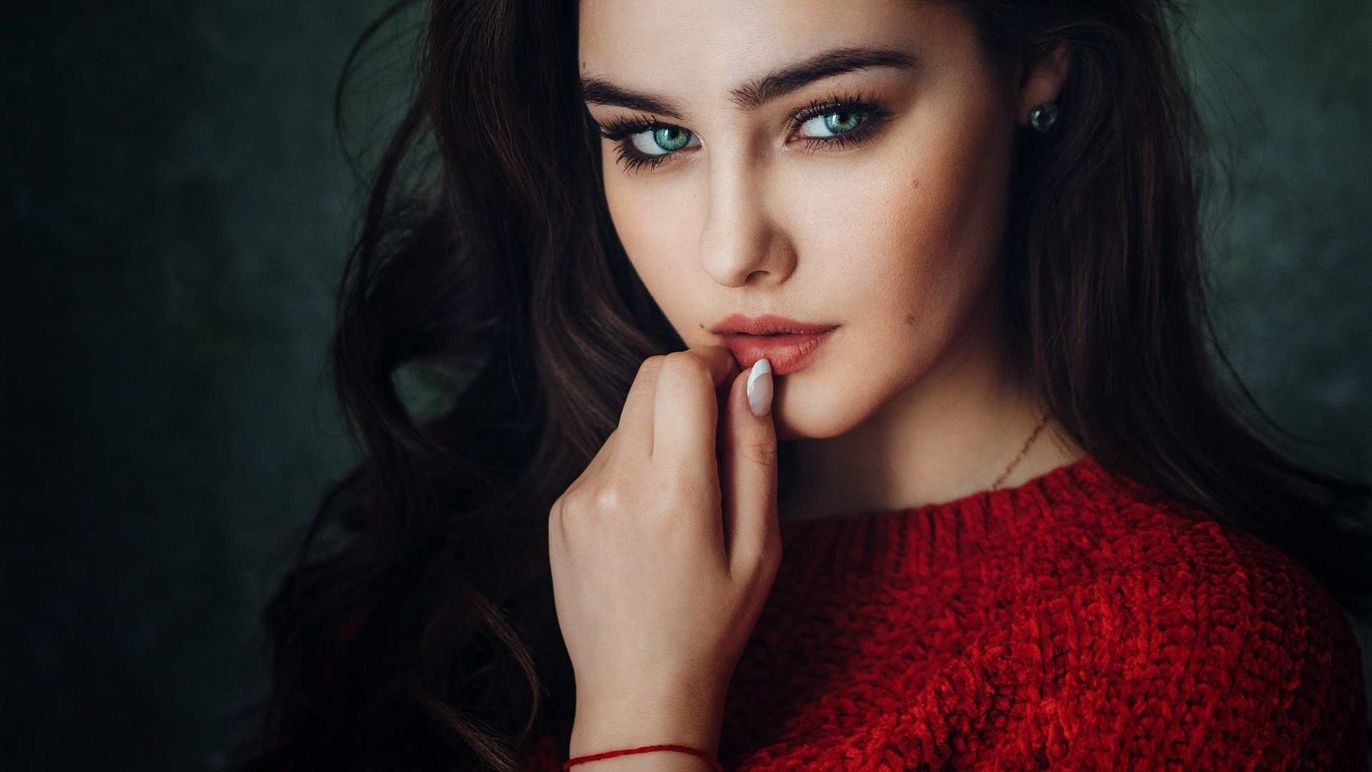 women, face, evgeny freyer, finger on lips, portrait, green eyes, , ,   , ,  ,  