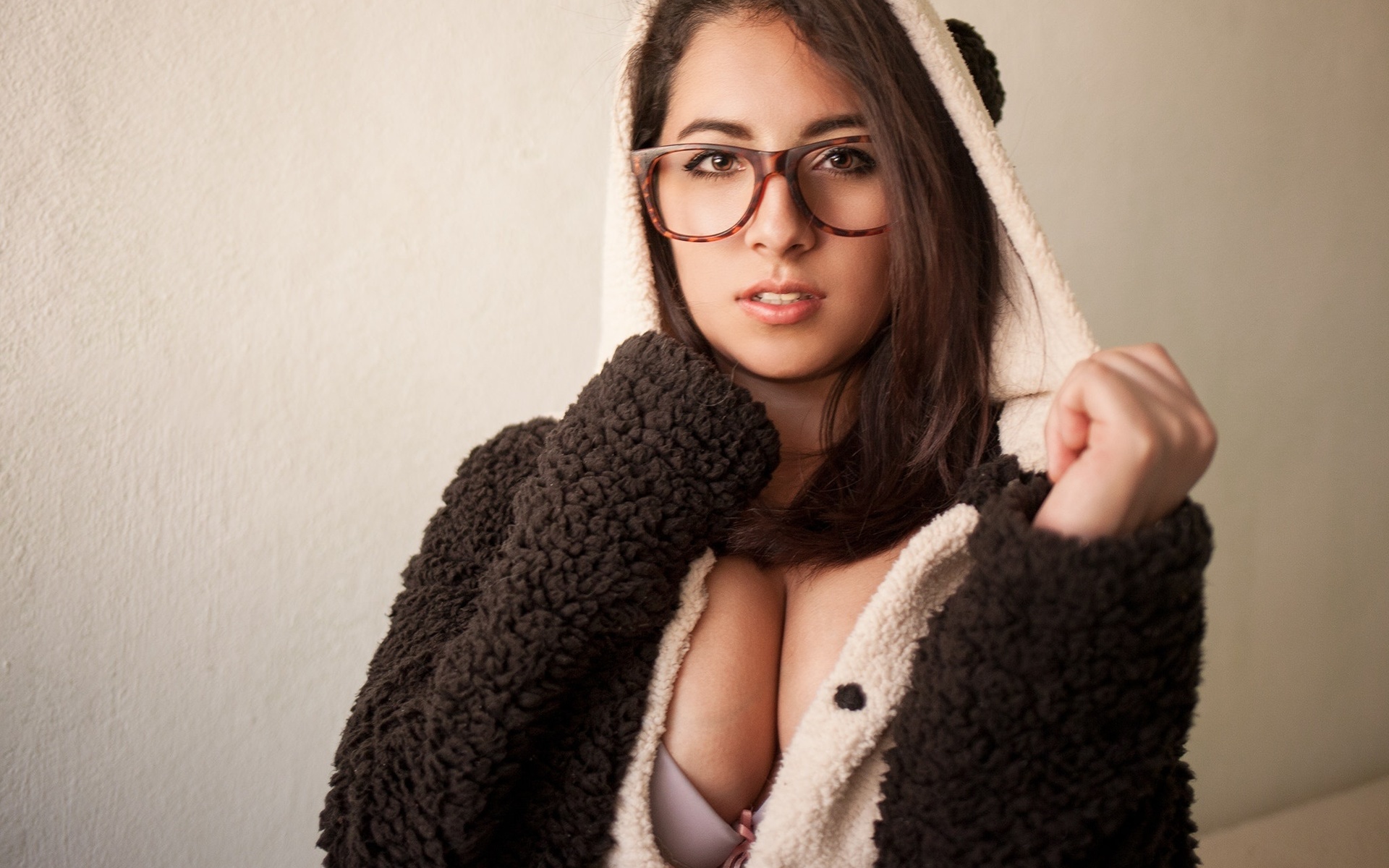 women, portrait, glasses, boobs, bra, simple background, , , , , , , ,  