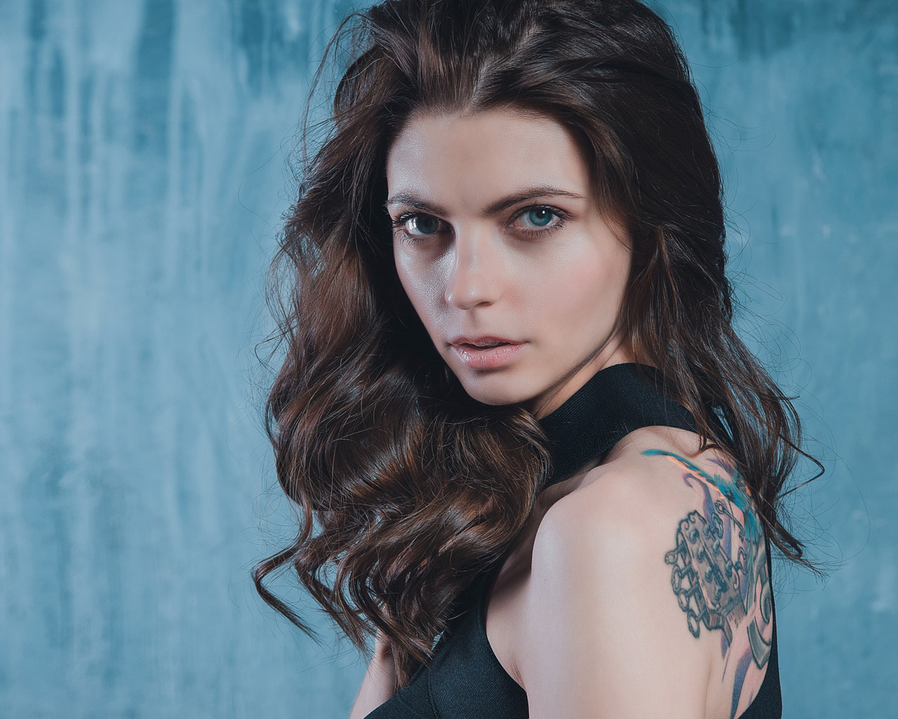 women, face, portrait, tattoo, blue eyes, , , , ,  