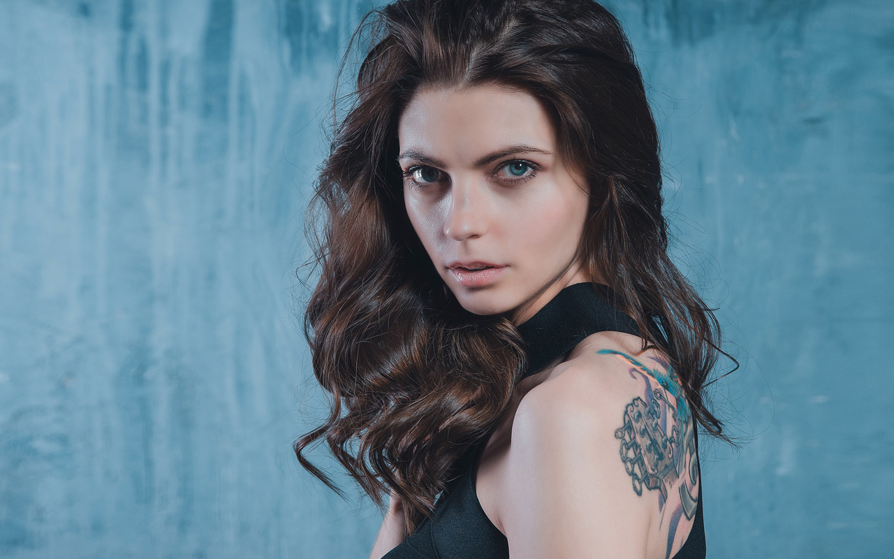 women, face, portrait, tattoo, blue eyes, , , , ,  