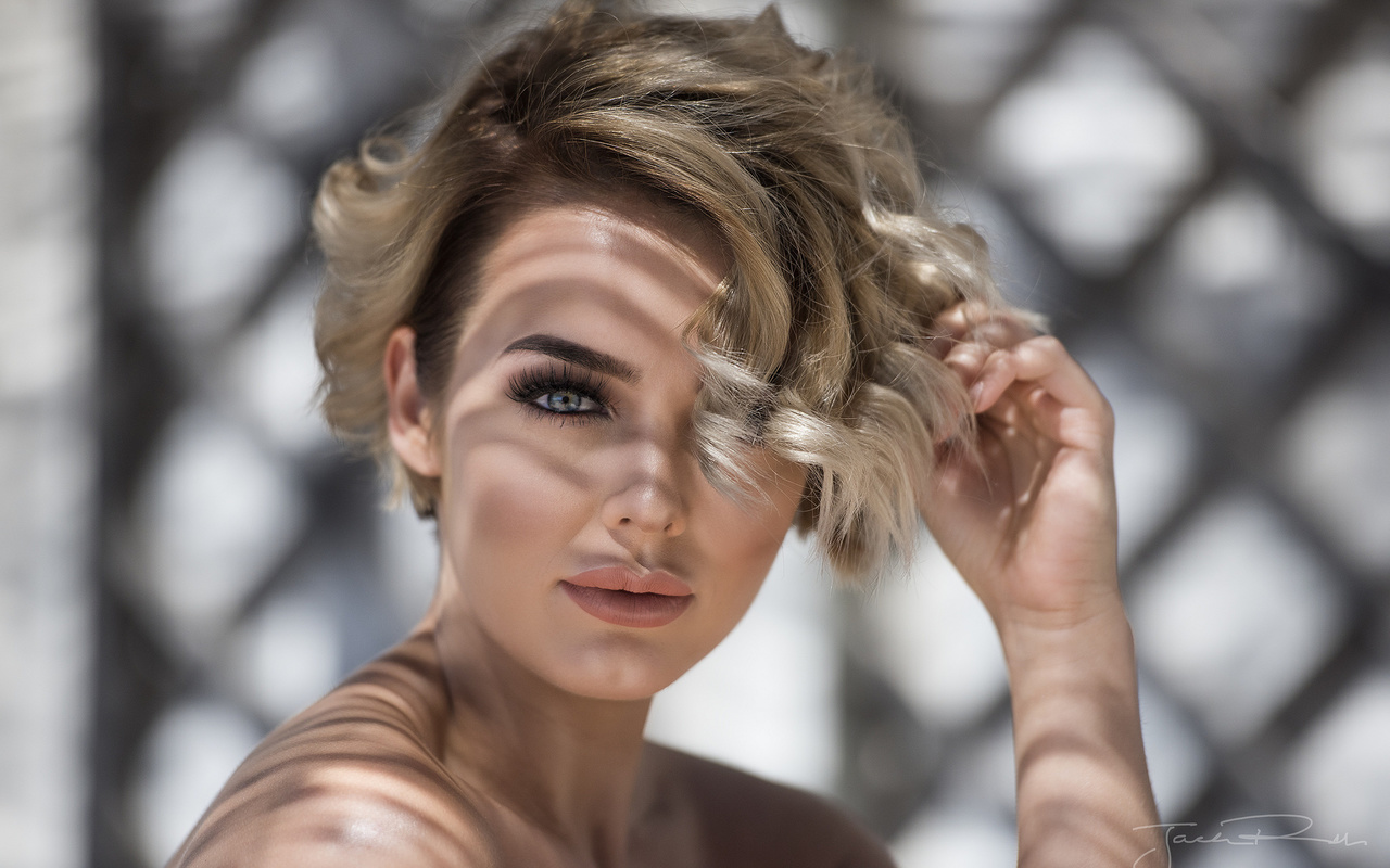 rosie robinson, women, blonde, portrait, face, depth of field,  , , , , , , jack russell