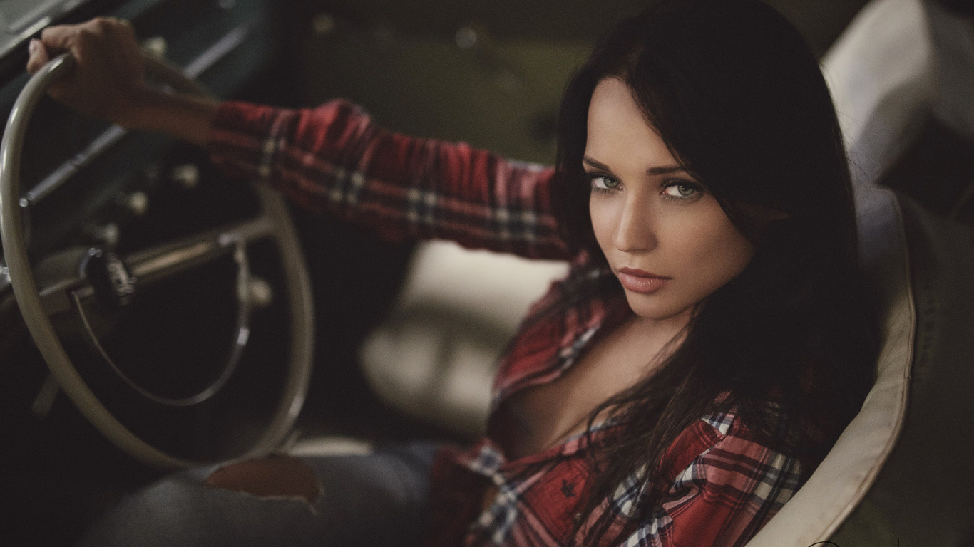 angelina petrova, women, portrait, depth of field, women with cars, sitting, shirt, pants, torn jeans, car, model,  , , ,   , , , ,  , , 