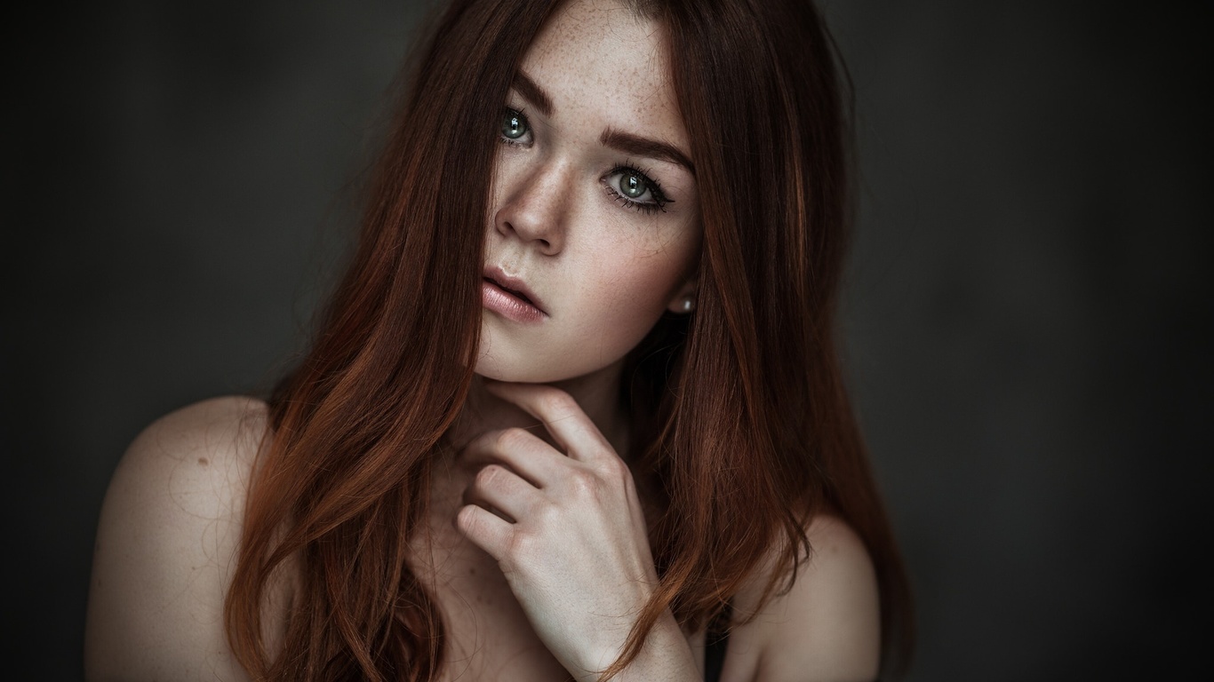 women, face, portrait, simple background, freckles, , , , ,  , 