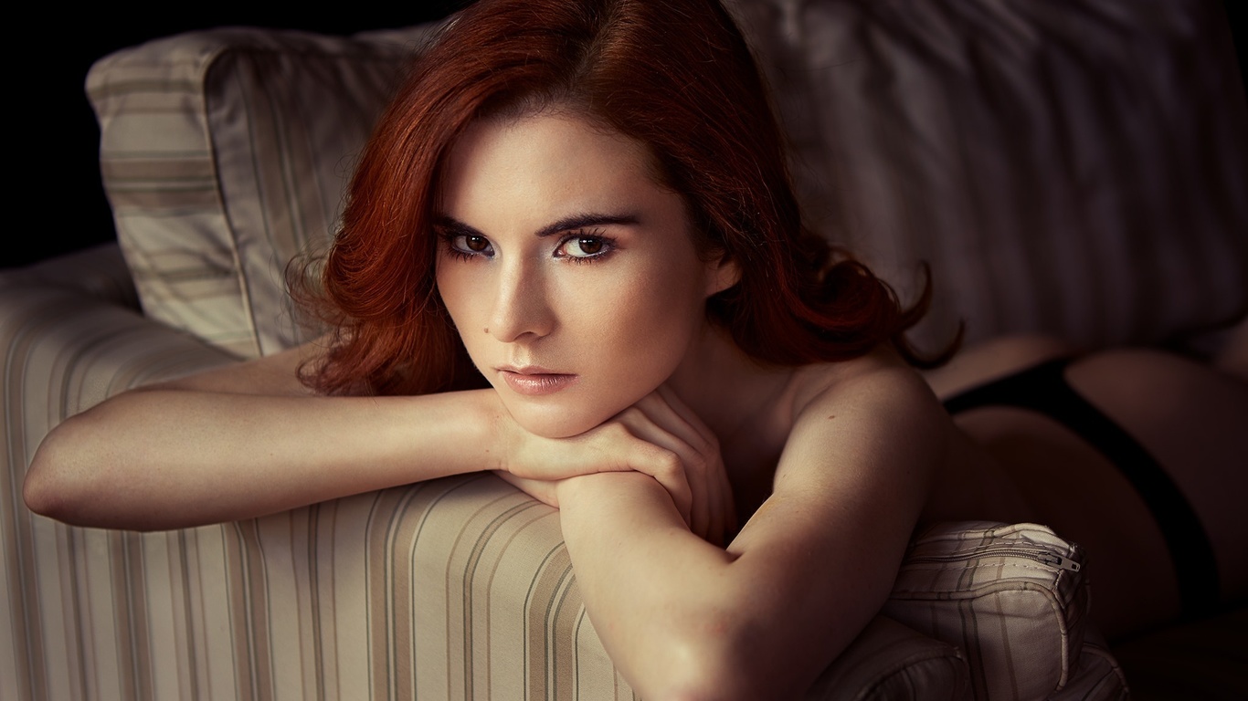 women, redhead, black panties, couch, portrait, face, ass, , , ,  ,  , , , , , 