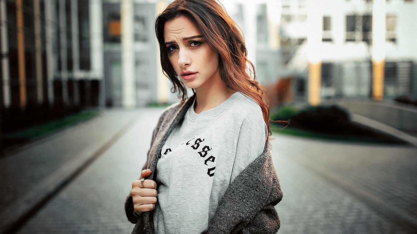 women, portrait, t-shirt, sweater, depth of field, women outdoors, , , , , , ,   