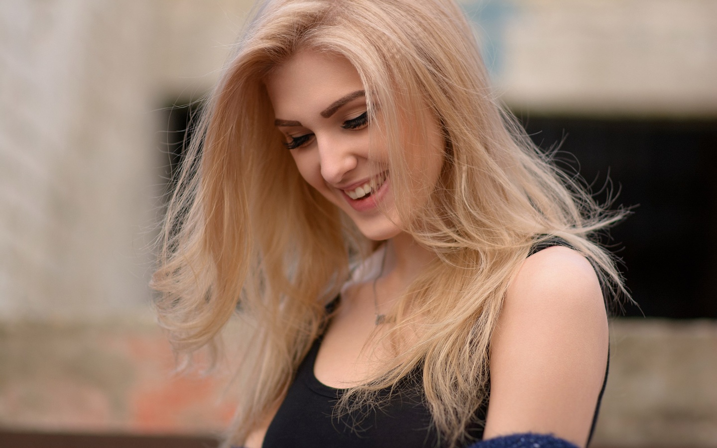 olia gedz, women, blonde, face, portrait, smiling, eyeliner, depth of field, , , , , 