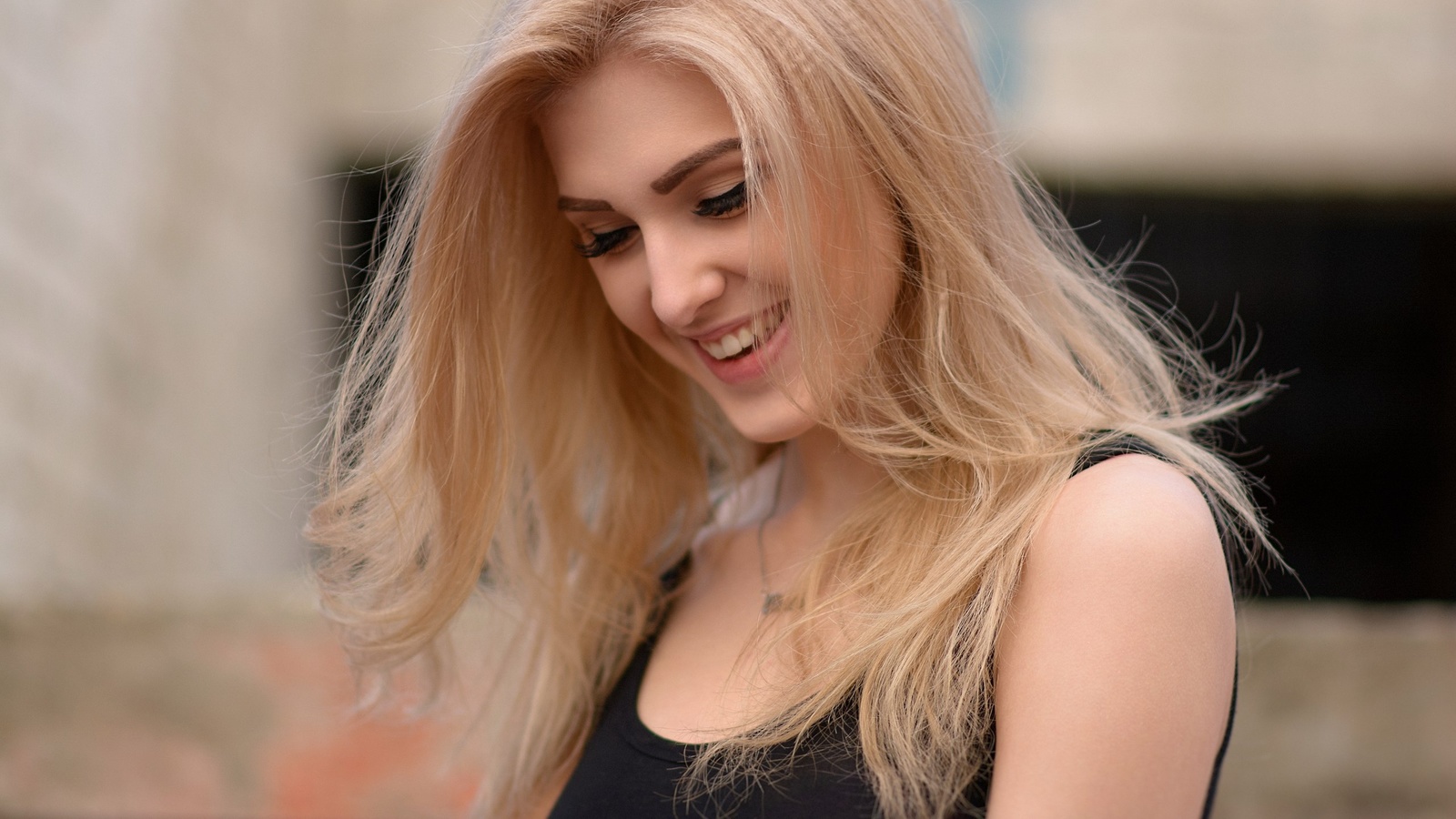 olia gedz, women, blonde, face, portrait, smiling, eyeliner, depth of field, , , , , 