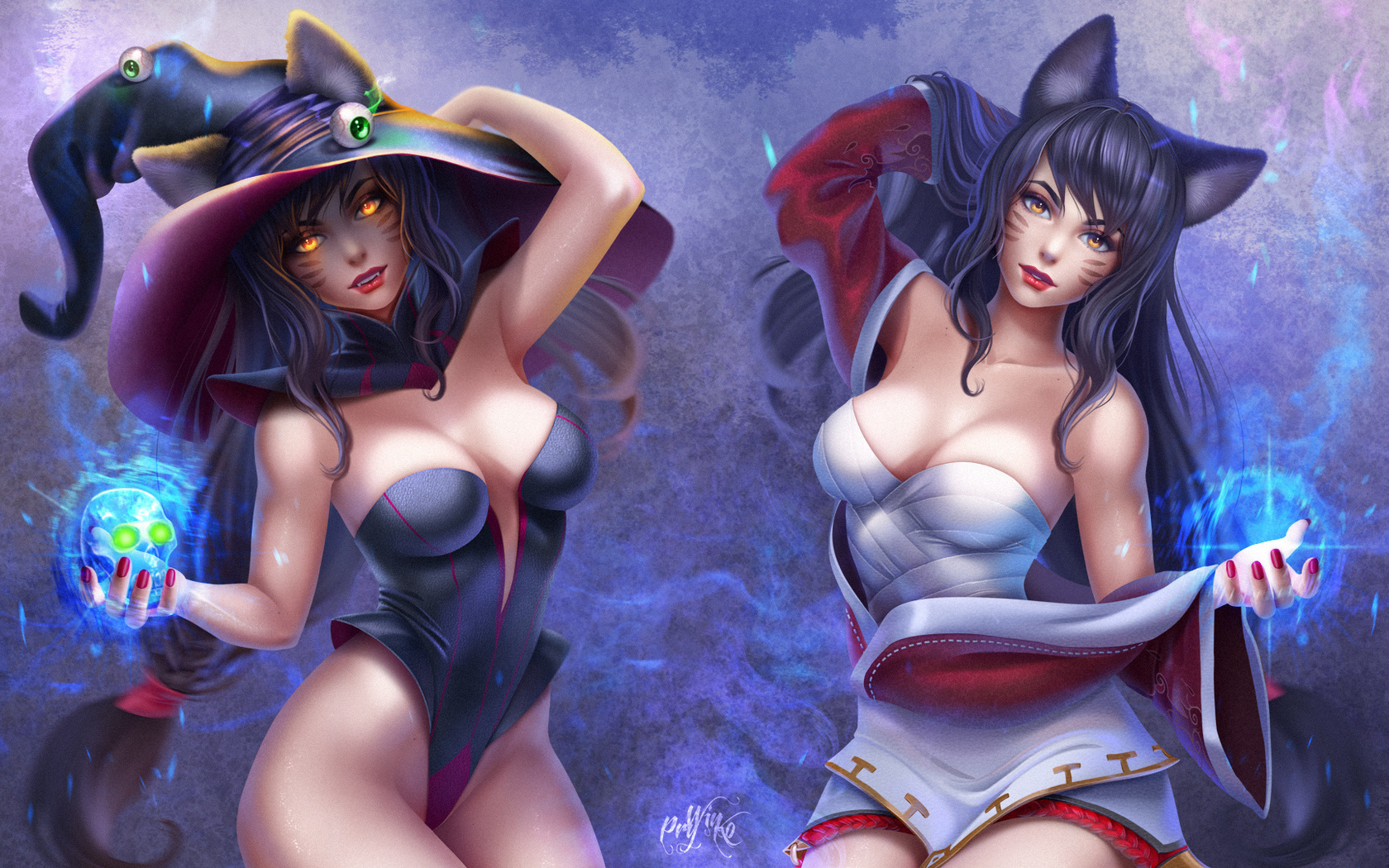 Картинки аниме, тян, league of legends, ahri - обои 1680x1050, картинка  №218445