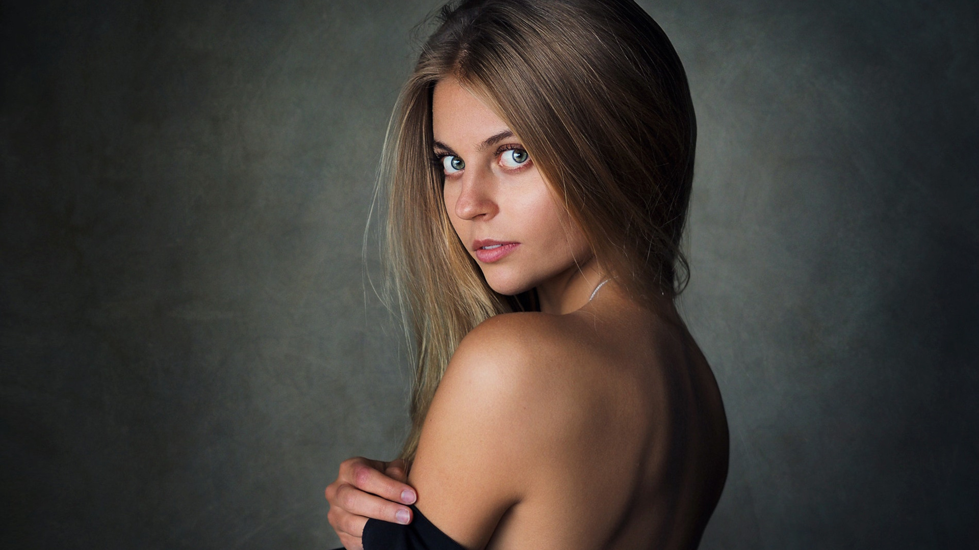 women, sean archer, bare shoulders, portrait, blonde, simple background, , , ,  , ,  