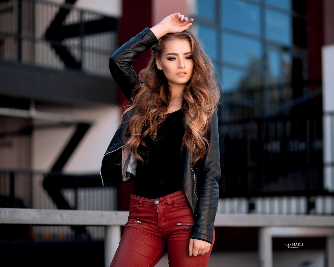 women, portrait, women outdoors, pants, leather jackets, , ,   , , , ,   