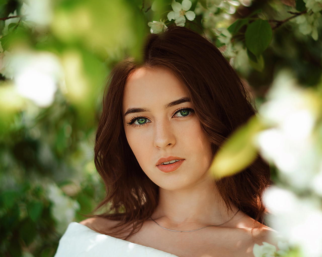 women, face, portrait, depth of field, green eyes, , , , , ,  