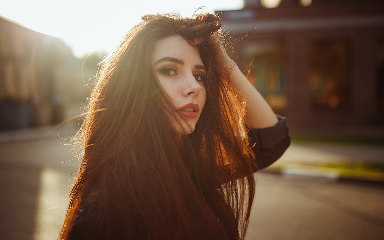 women, face, portrait, red nails, women outdoors, depth of field, , , , ,  ,   