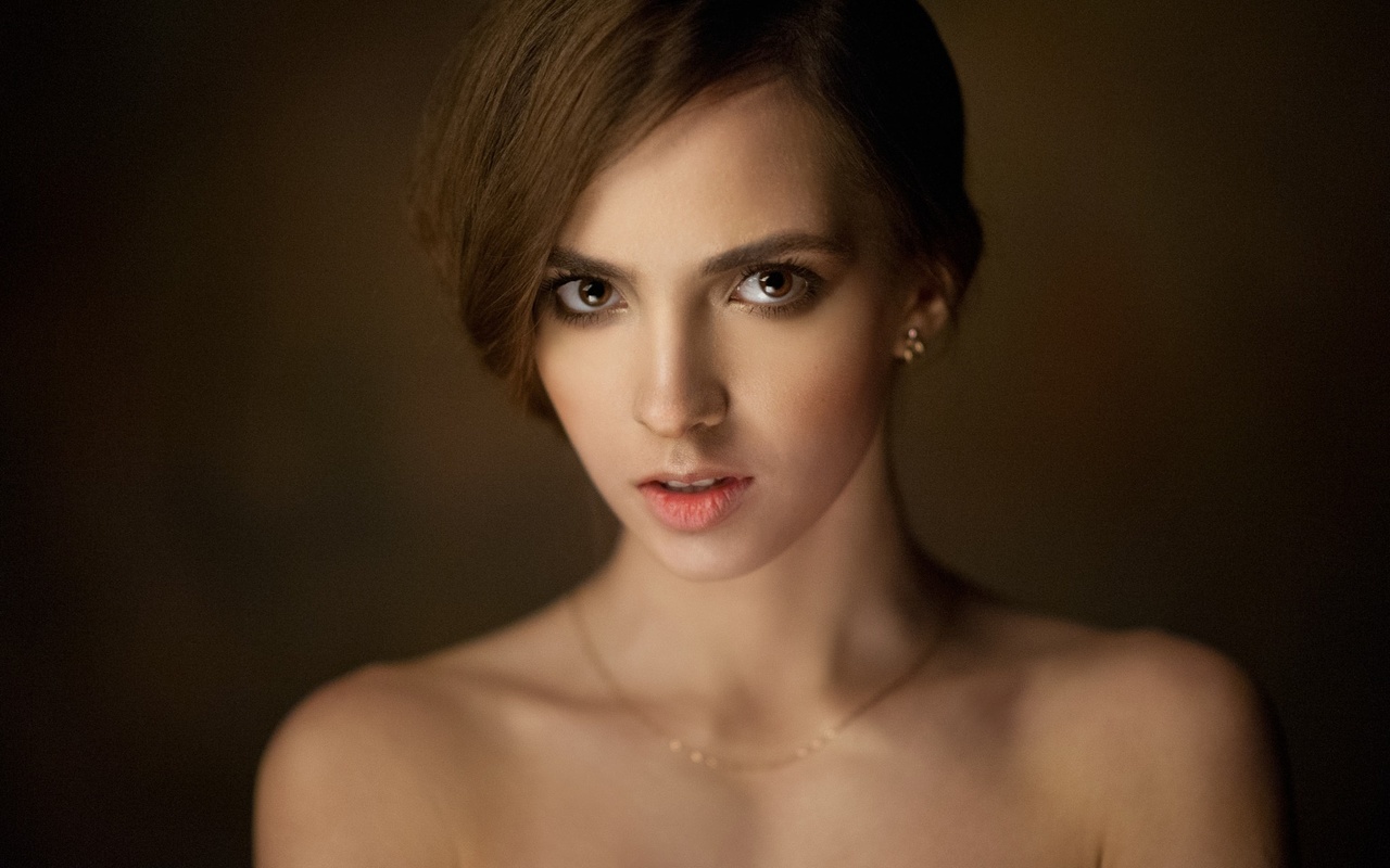 victoria lukina, maxim maximov, women, portrait, face, simple background, bare shoulders,  ,  , , , , ,  ,  