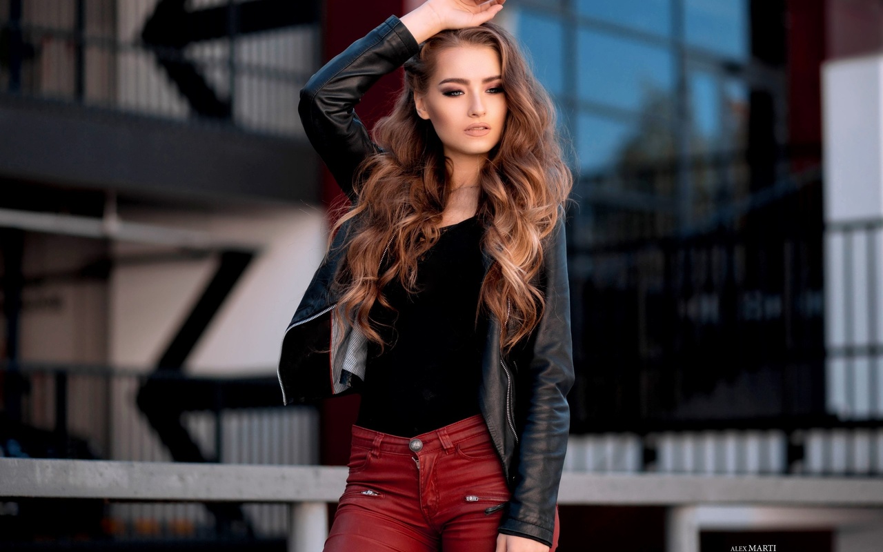 women, portrait, women outdoors, pants, leather jackets, , ,   , , , ,   