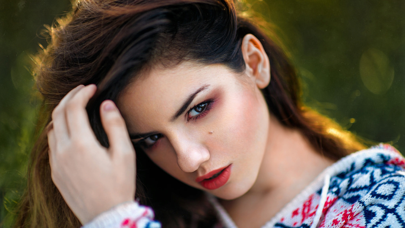 women, face, portrait, depth of field, red lipstick, delaia gonzalez, , , , , ,  ,   