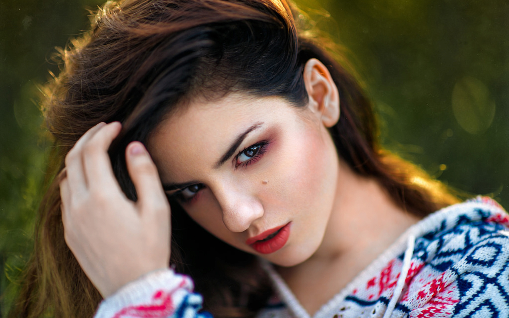 women, face, portrait, depth of field, red lipstick, delaia gonzalez, , , , , ,  ,   