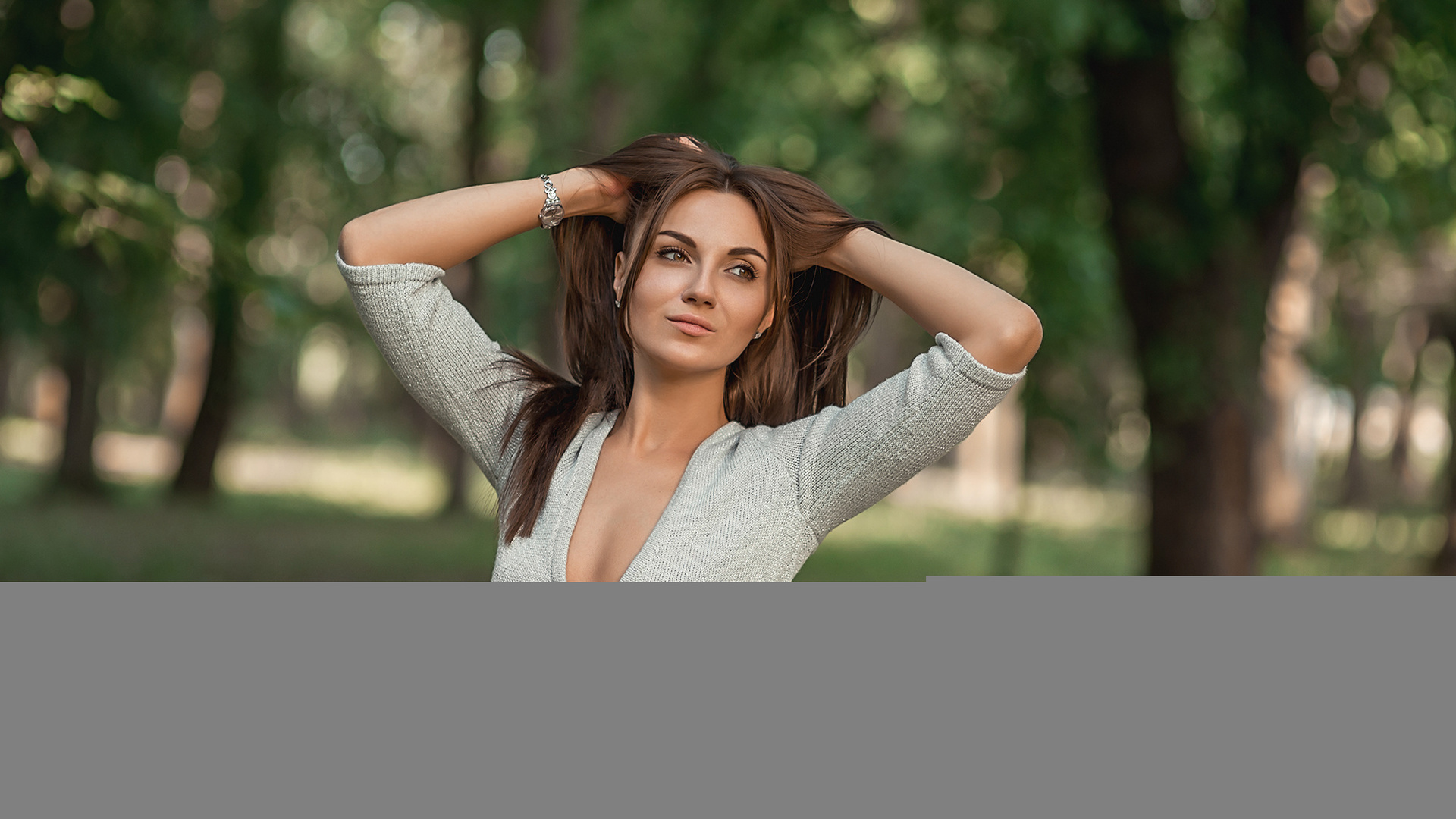 women, portrait, depth of field, trees, women outdoors, boobs, no bra, belly, pierced navel, , , ,   , , , ,  , ,  