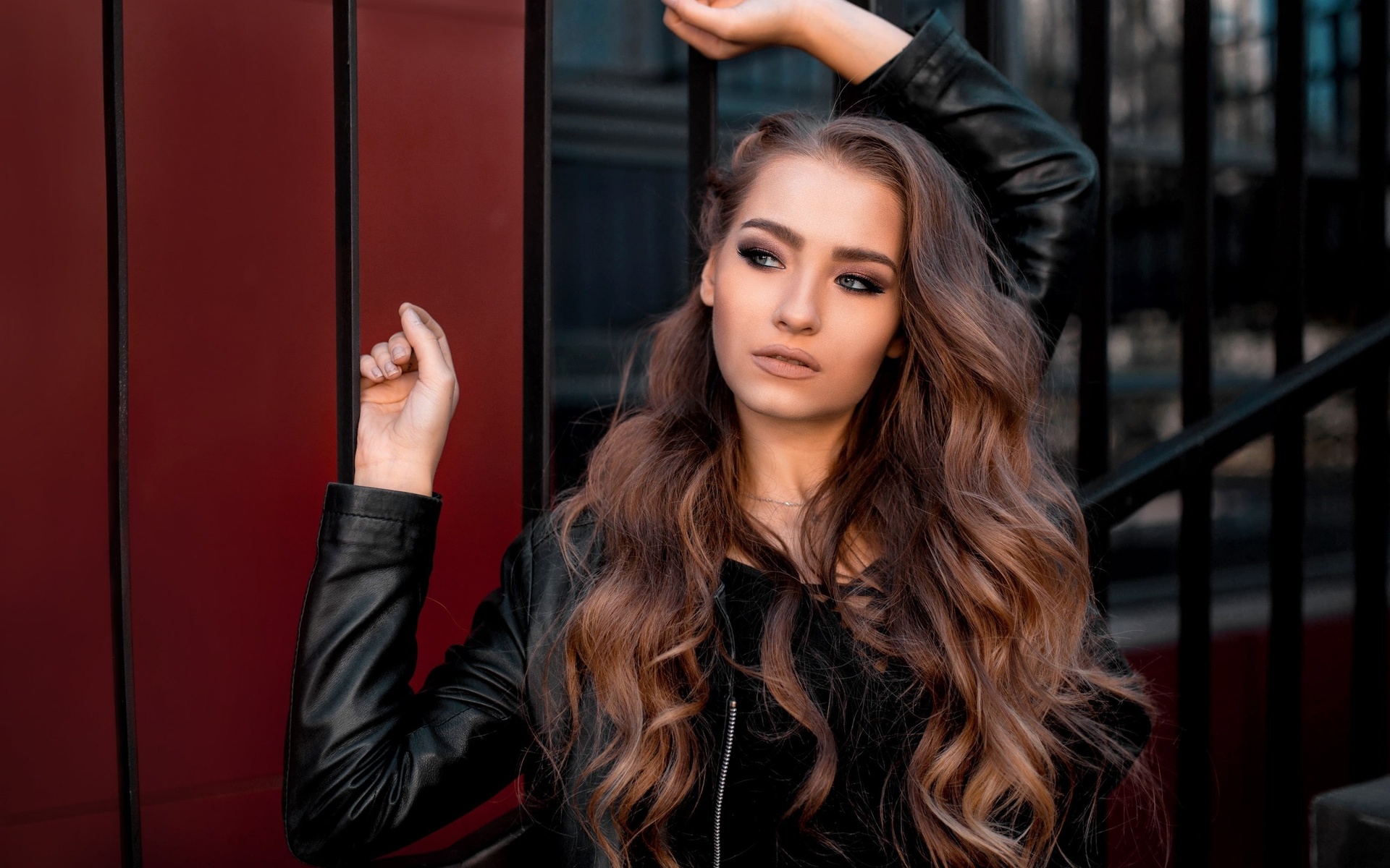 women, portrait, women outdoors, leather jackets, , ,   , ,  ,   