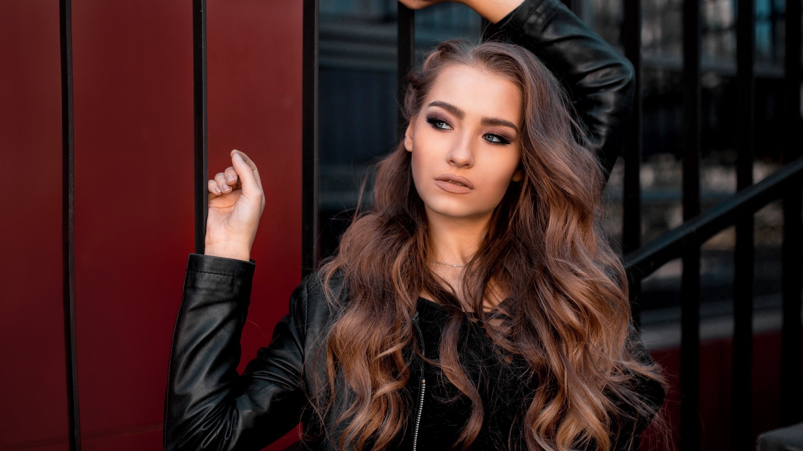 women, portrait, women outdoors, leather jackets, , ,   , ,  ,   