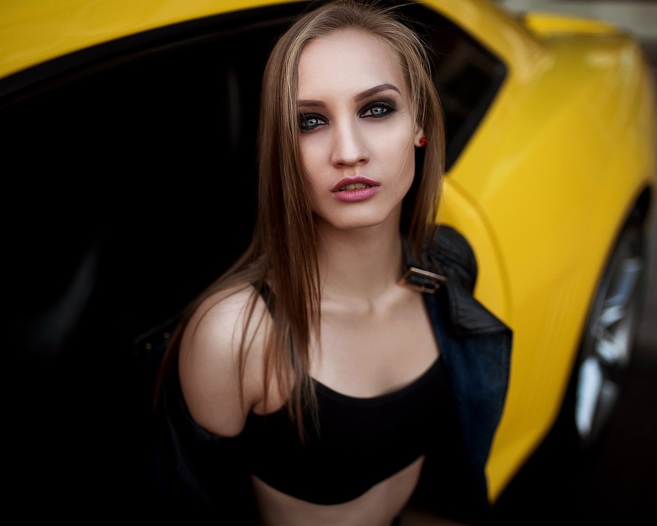 women, blonde, camaro, women outdoors, portrait, brunette, leather jackets, black top, car, , ,   , , , ,  , 