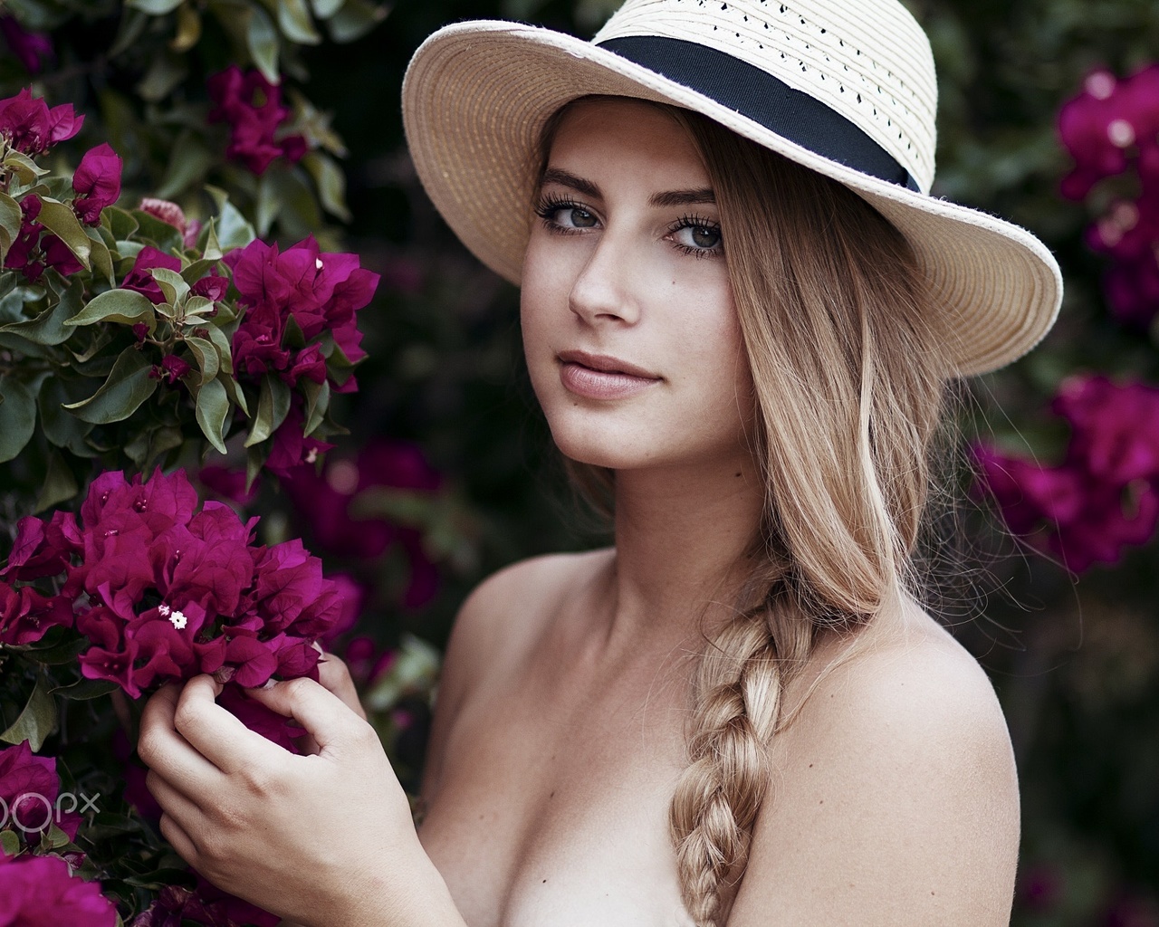 women, blonde, hat, portrait, face, depth of field, , , , , , 