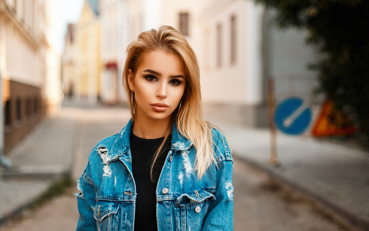 women, blonde, portrait, depth of field