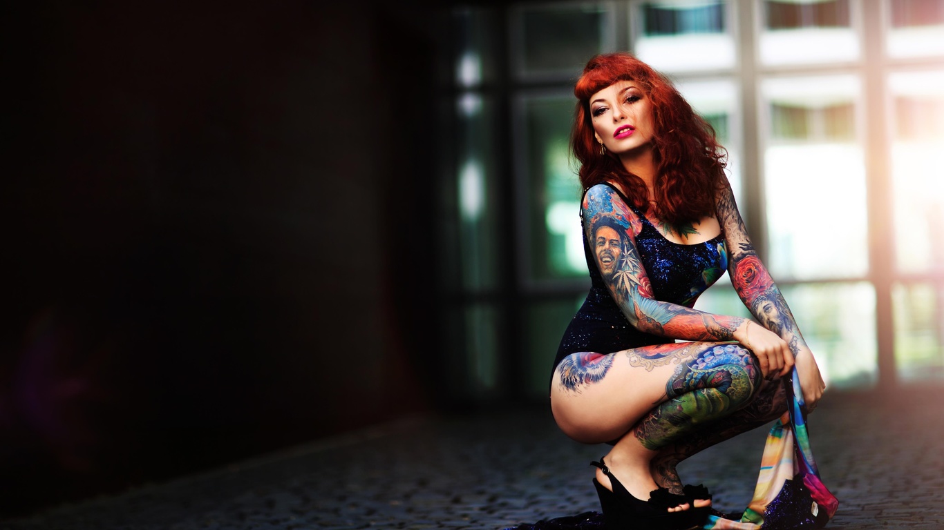 style, xenia, body, girl, brown hair, face, tattoo, redhead