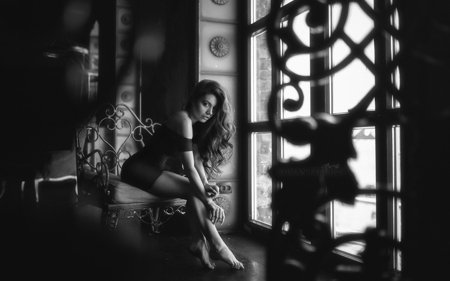 women, monochrome, black dress, sitting, portrait, , legs, , -,  , , , 