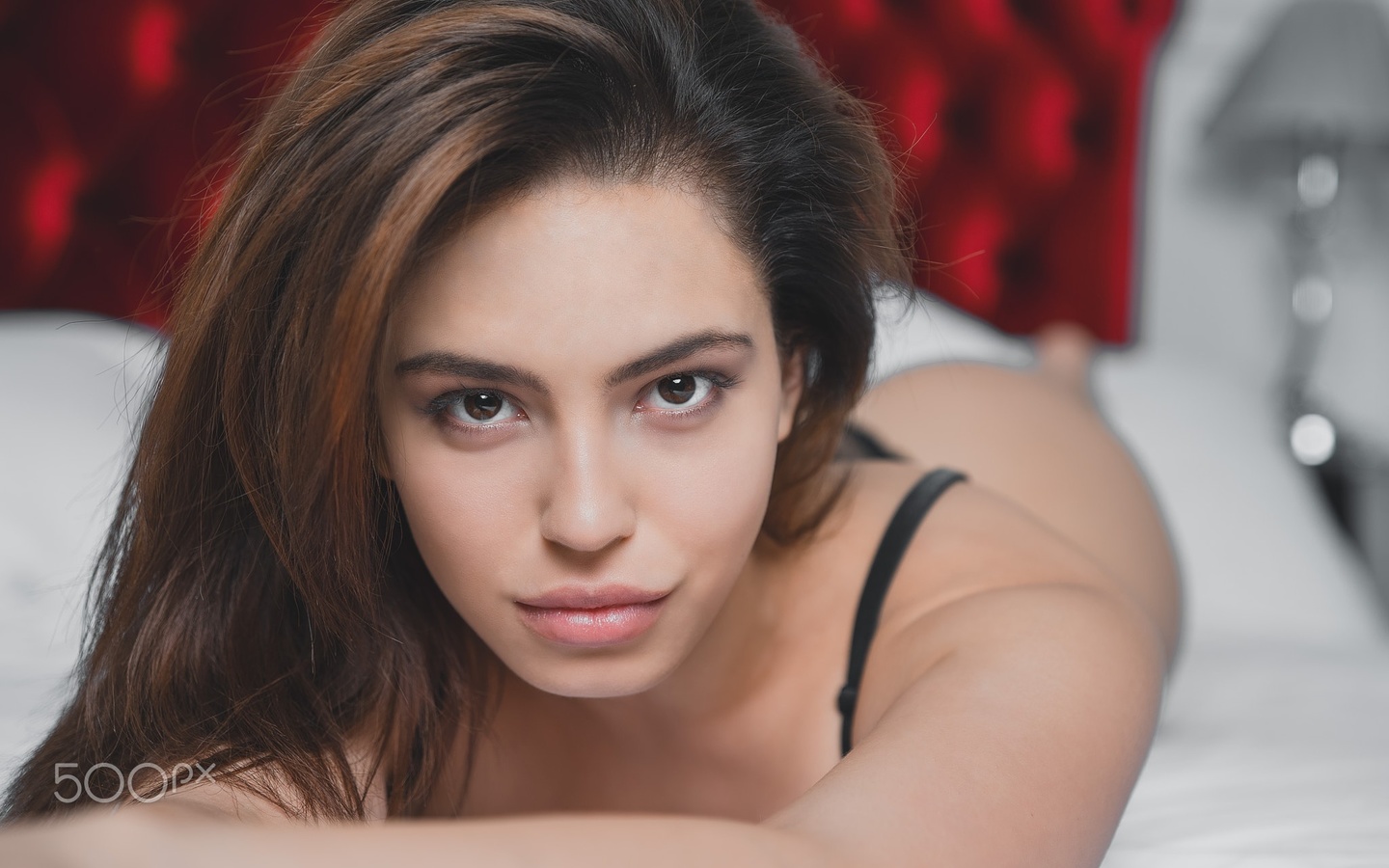 women, face, portrait, depth of field, in bed, lying on front, , , , , ,  ,   