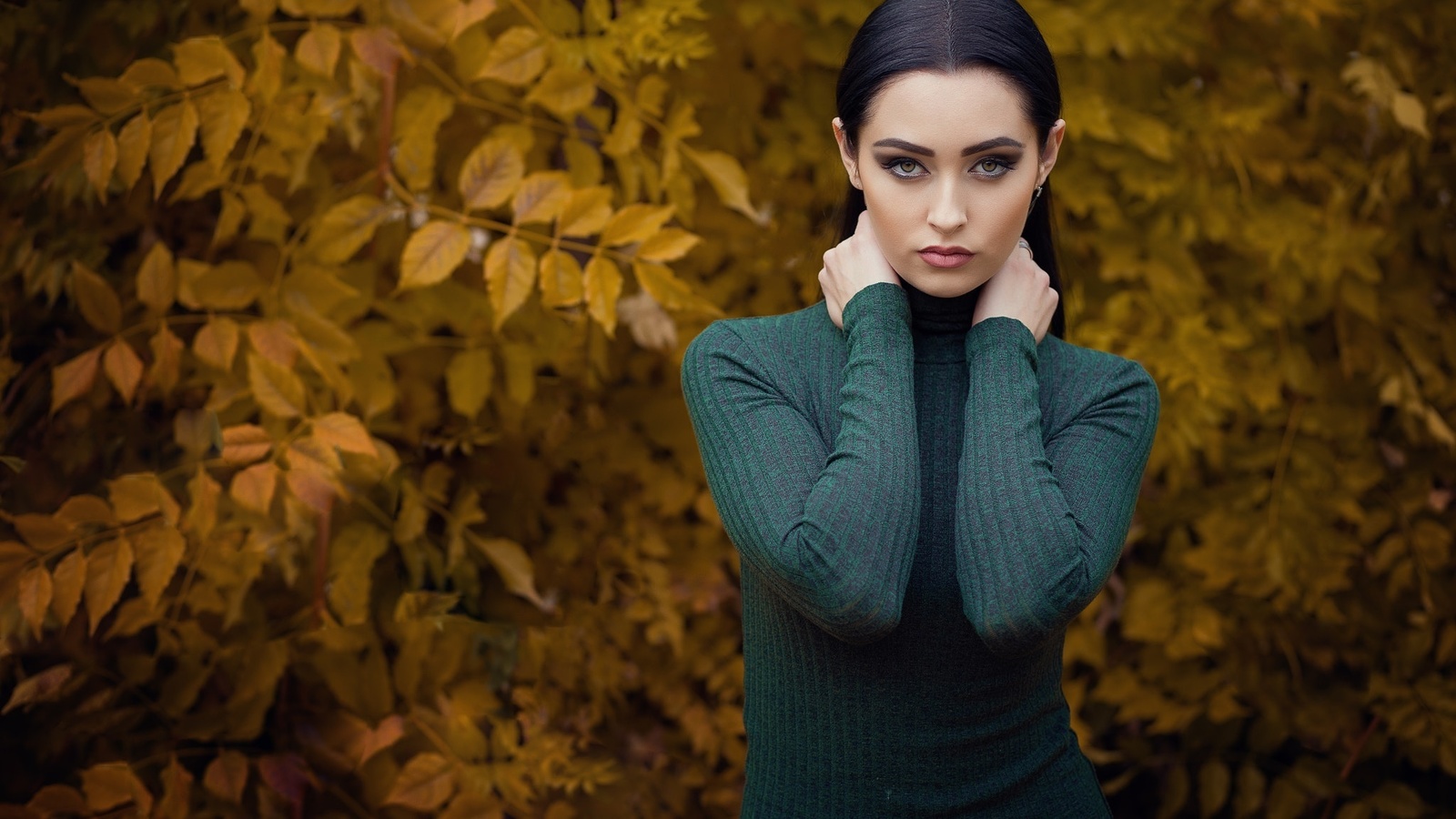 women, portrait, face, women outdoors, depth of field, leaves, , , , , , , , , 