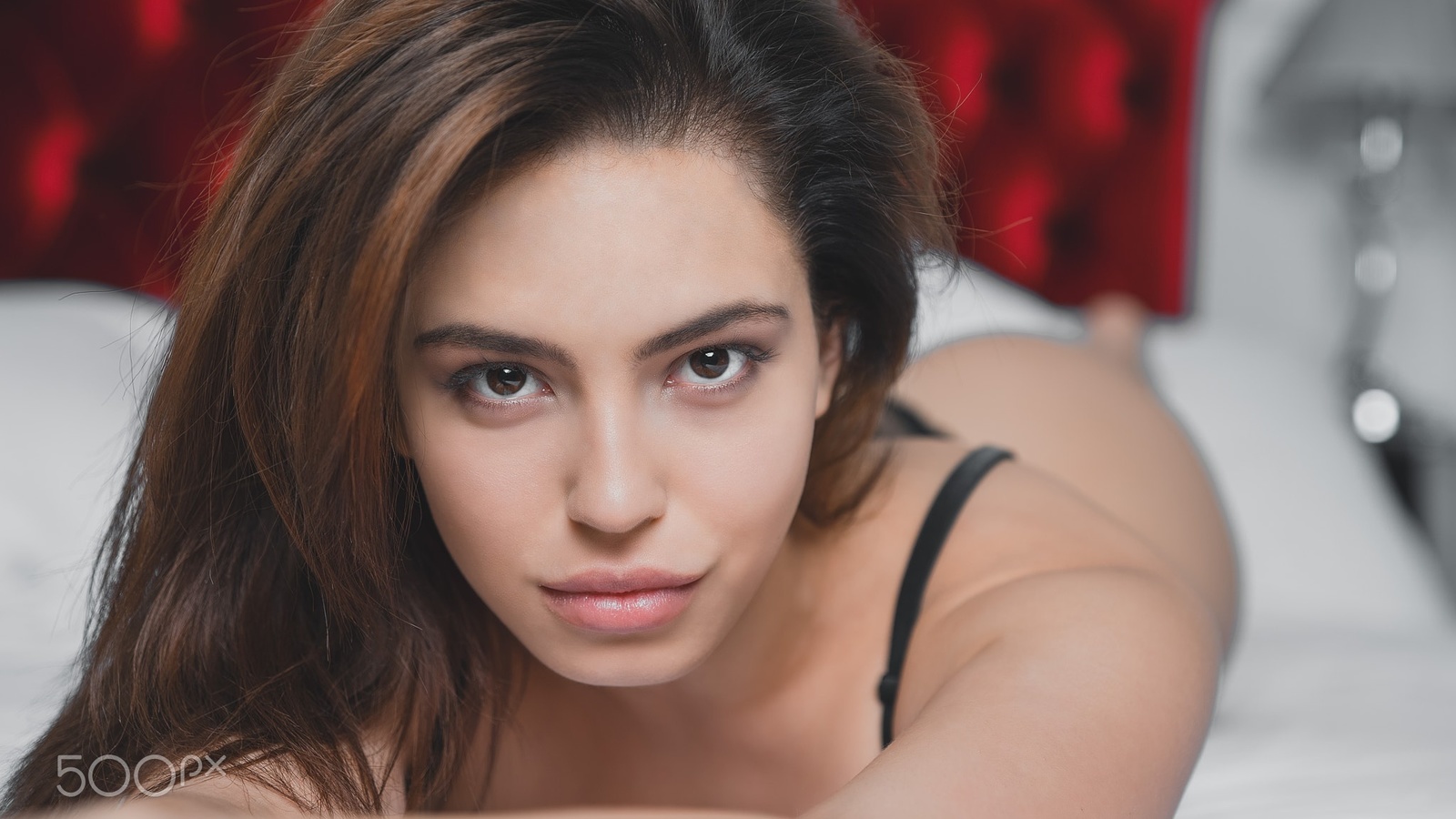 women, face, portrait, depth of field, in bed, lying on front, , , , , ,  ,   