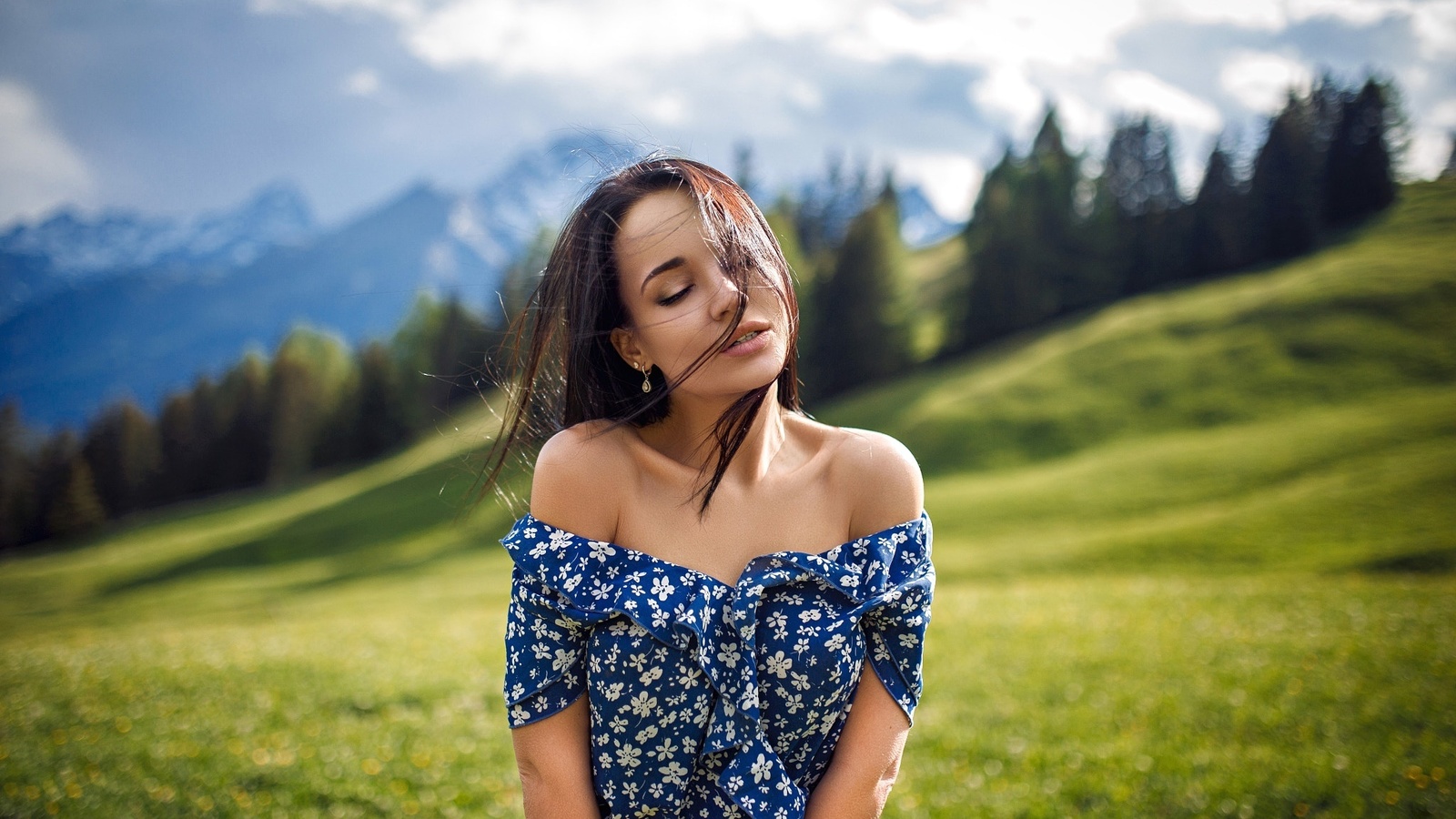 angelina petrova, women, closed eyes, denis petrov, portrait, depth of field, women outdoors