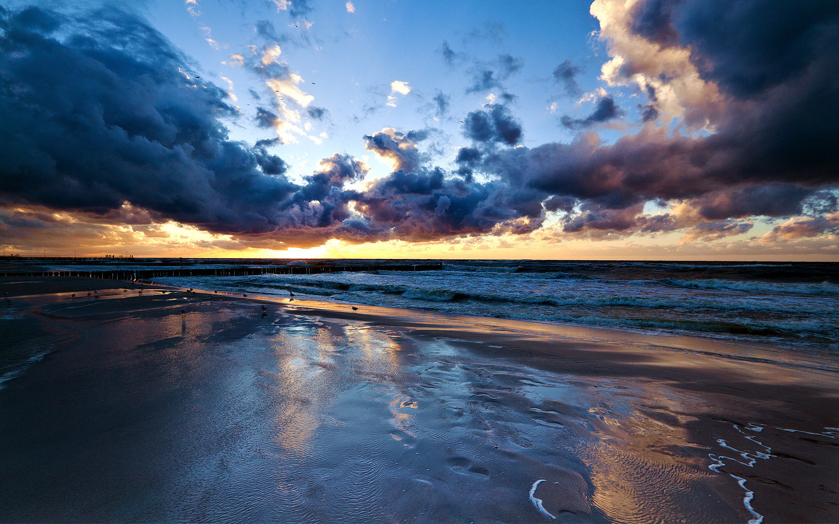 sea, beach, sunset, clouds, evening