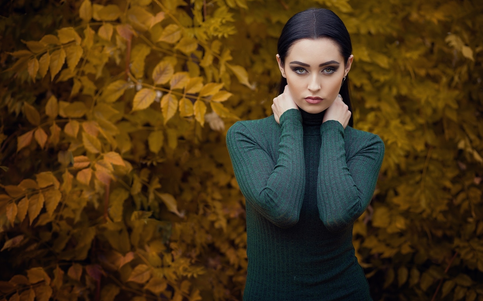 women, portrait, face, women outdoors, depth of field, leaves, , , , , , , , , 