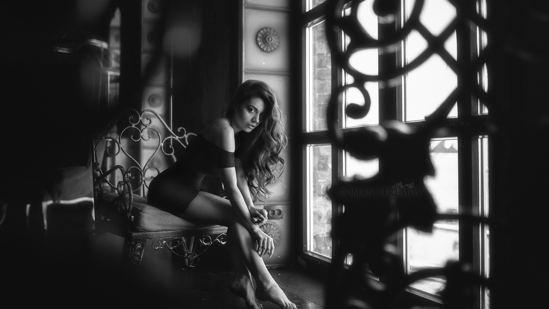 women, monochrome, black dress, sitting, portrait, , legs, , -,  , , , 