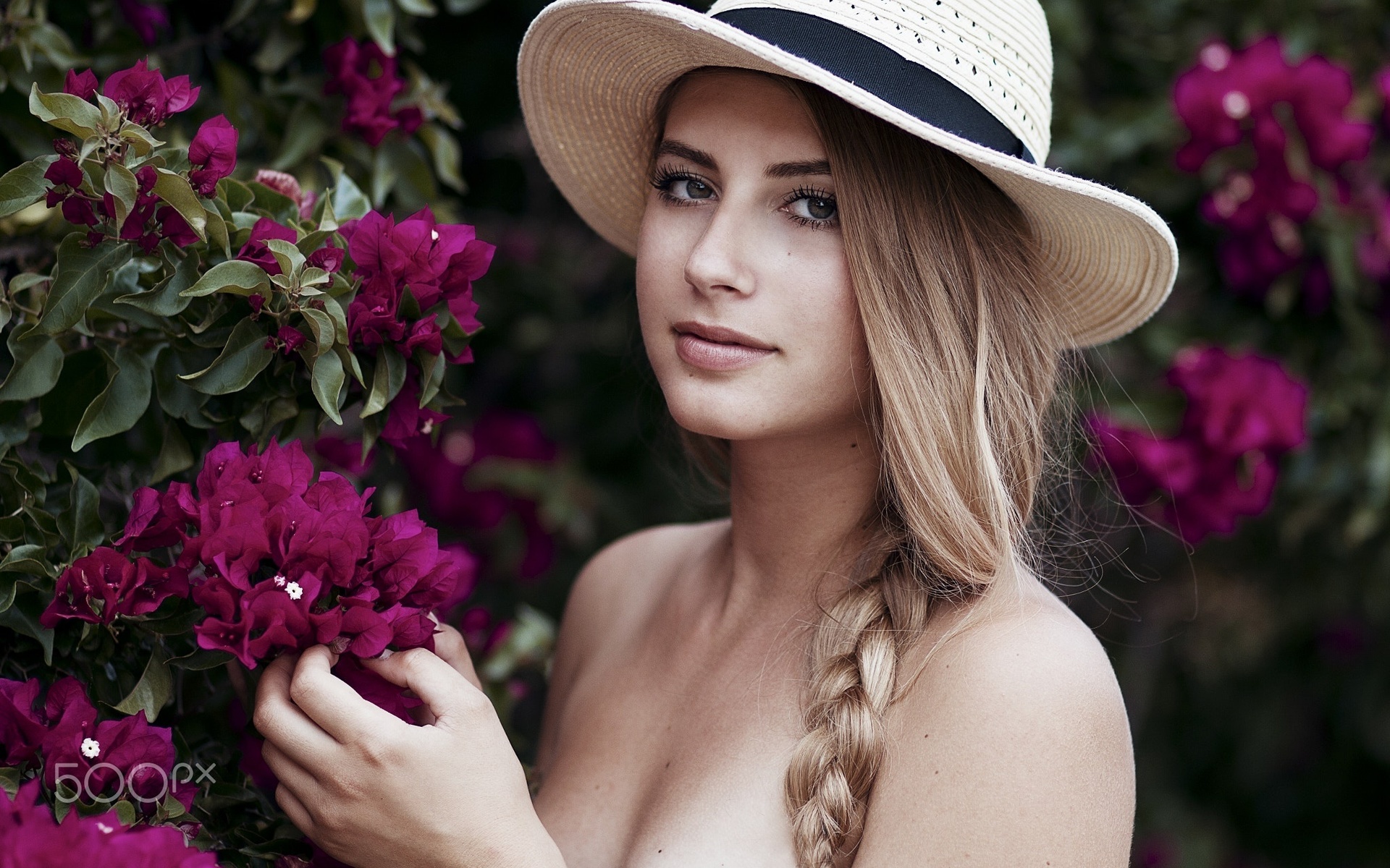 women, blonde, hat, portrait, face, depth of field, , , , , , 