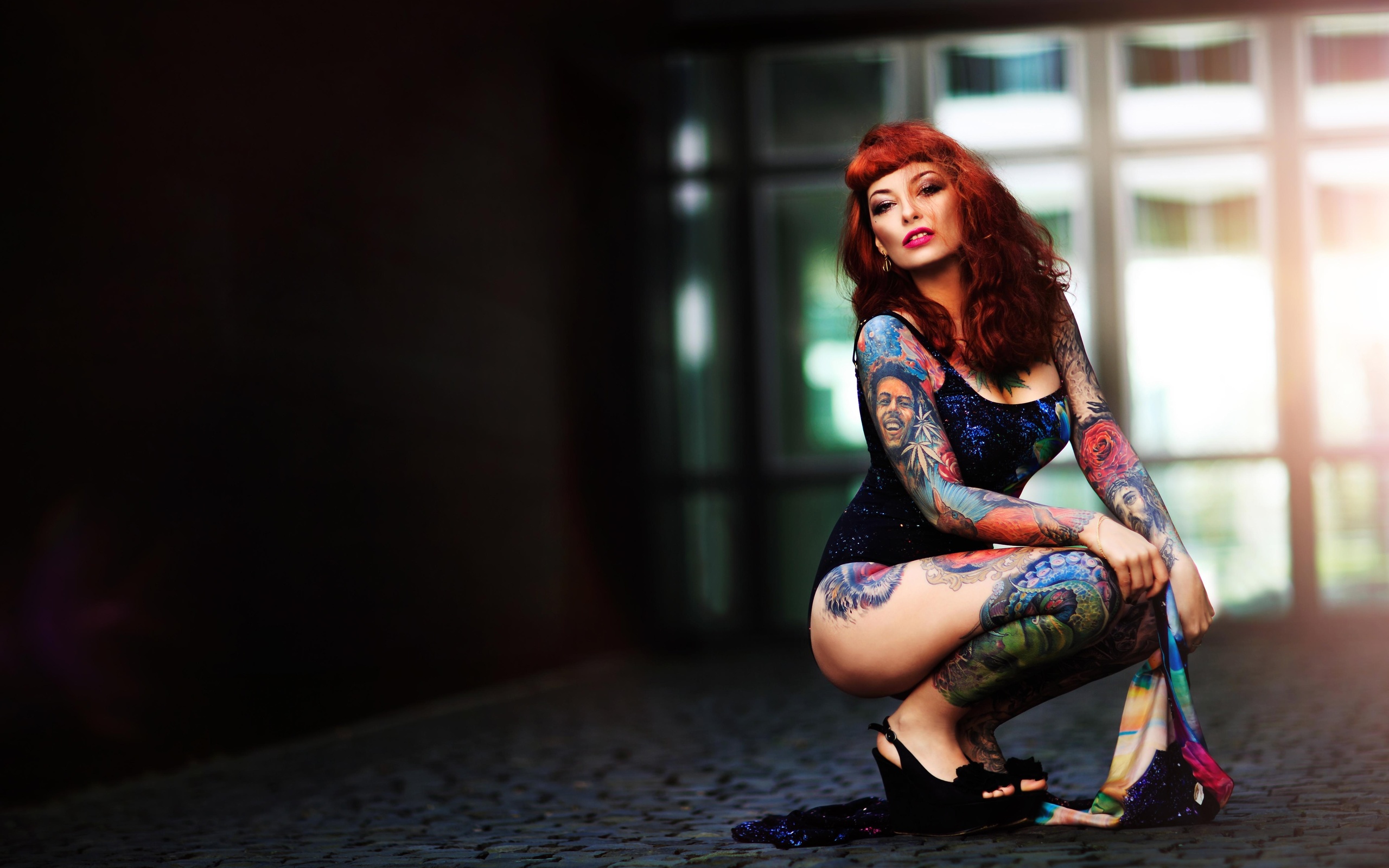 style, xenia, body, girl, brown hair, face, tattoo, redhead