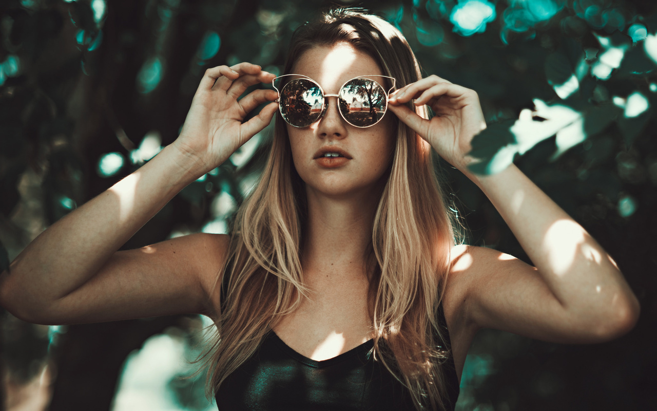 women, blonde, sunglasses, depth of field, portrait, armpits