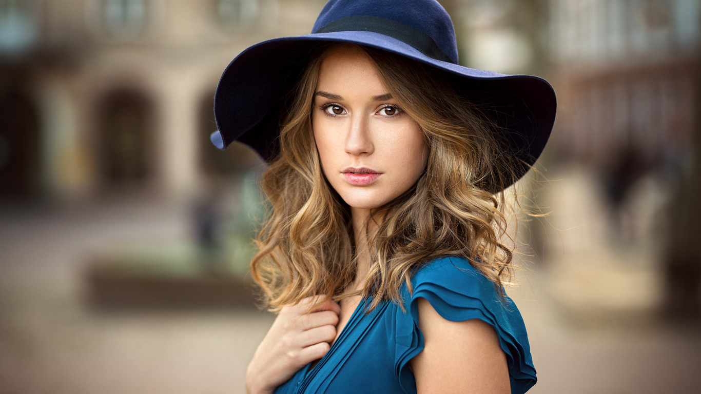 women, hat, blonde, portrait, depth of field