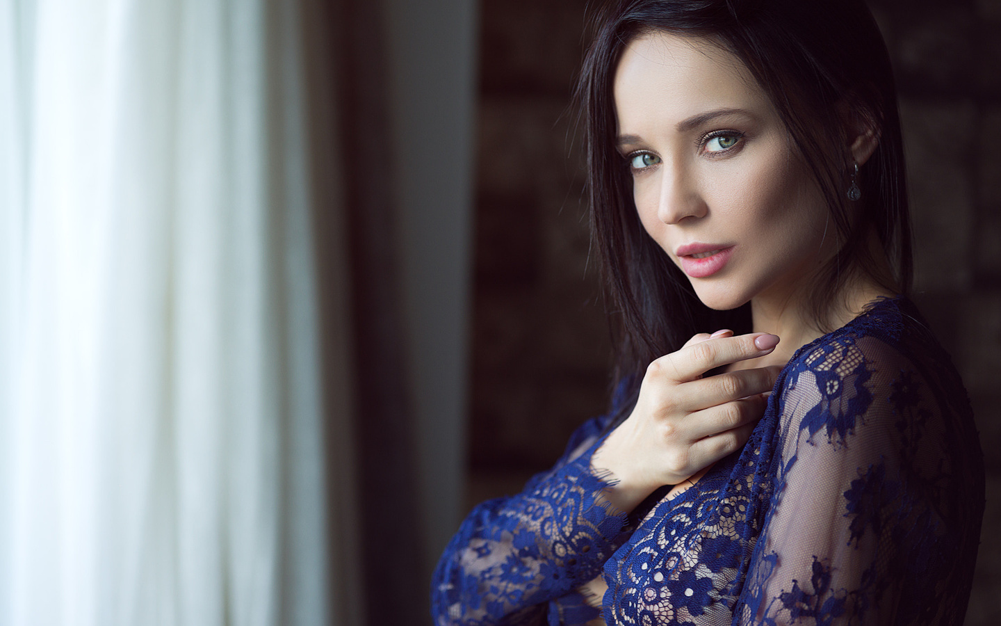 angelina petrova, women, model, face, portrait, see-through clothing