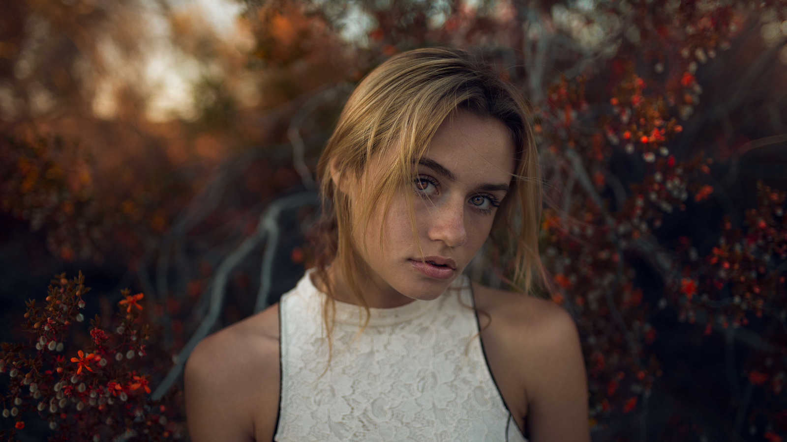 women, face, blonde, portrait, depth of field