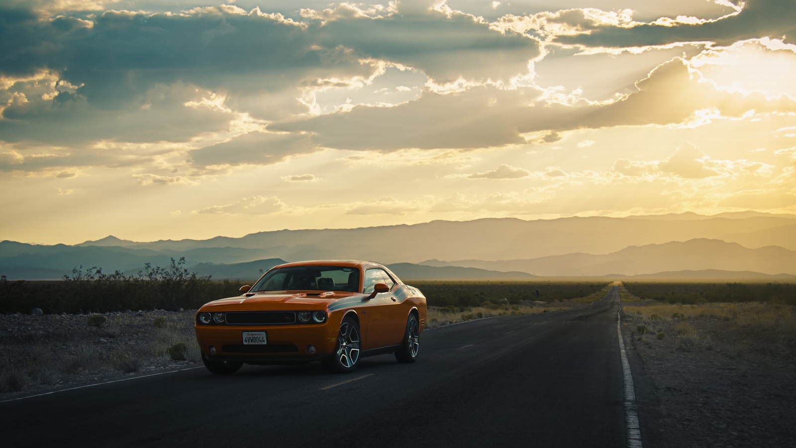 dodge, challenger, orange, road