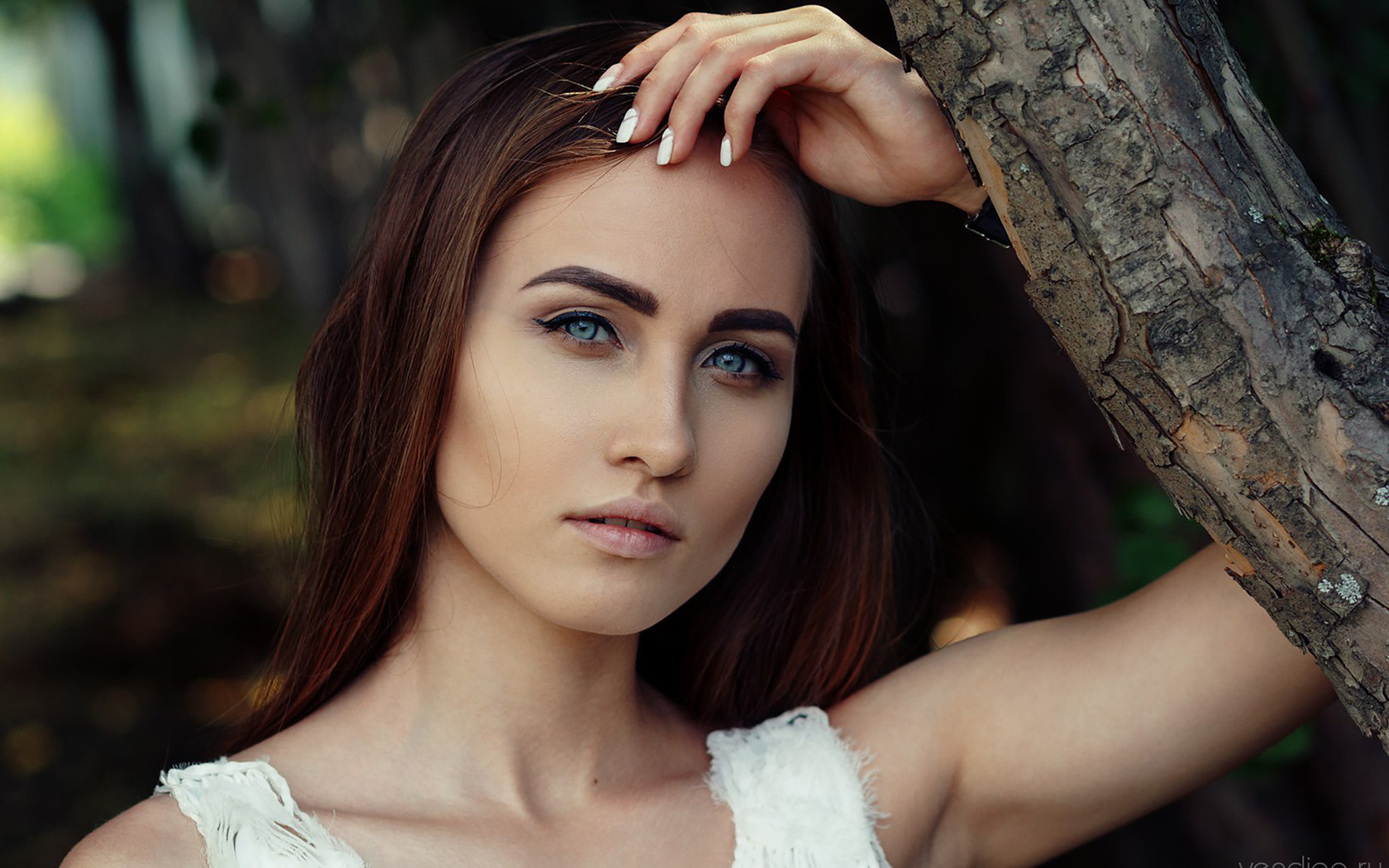 women, face, blue eyes, white nails, portrait