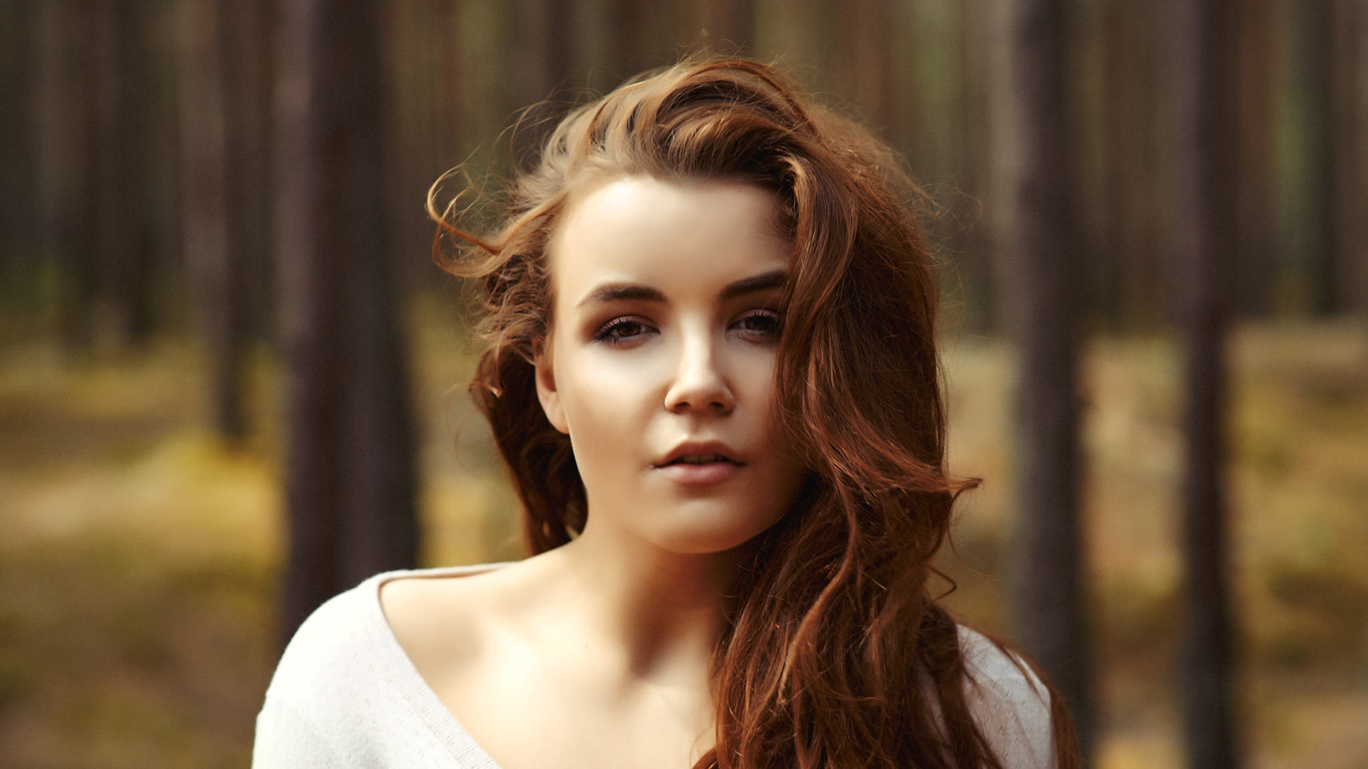 women, roman prosek, depth of field, trees, forest, portrait, women outdoors, face