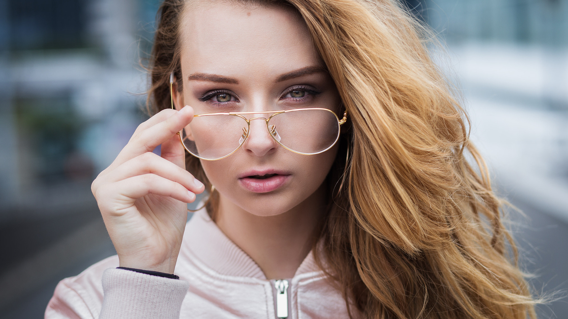 women, blonde, face, depth of field, women with glasses, sweater