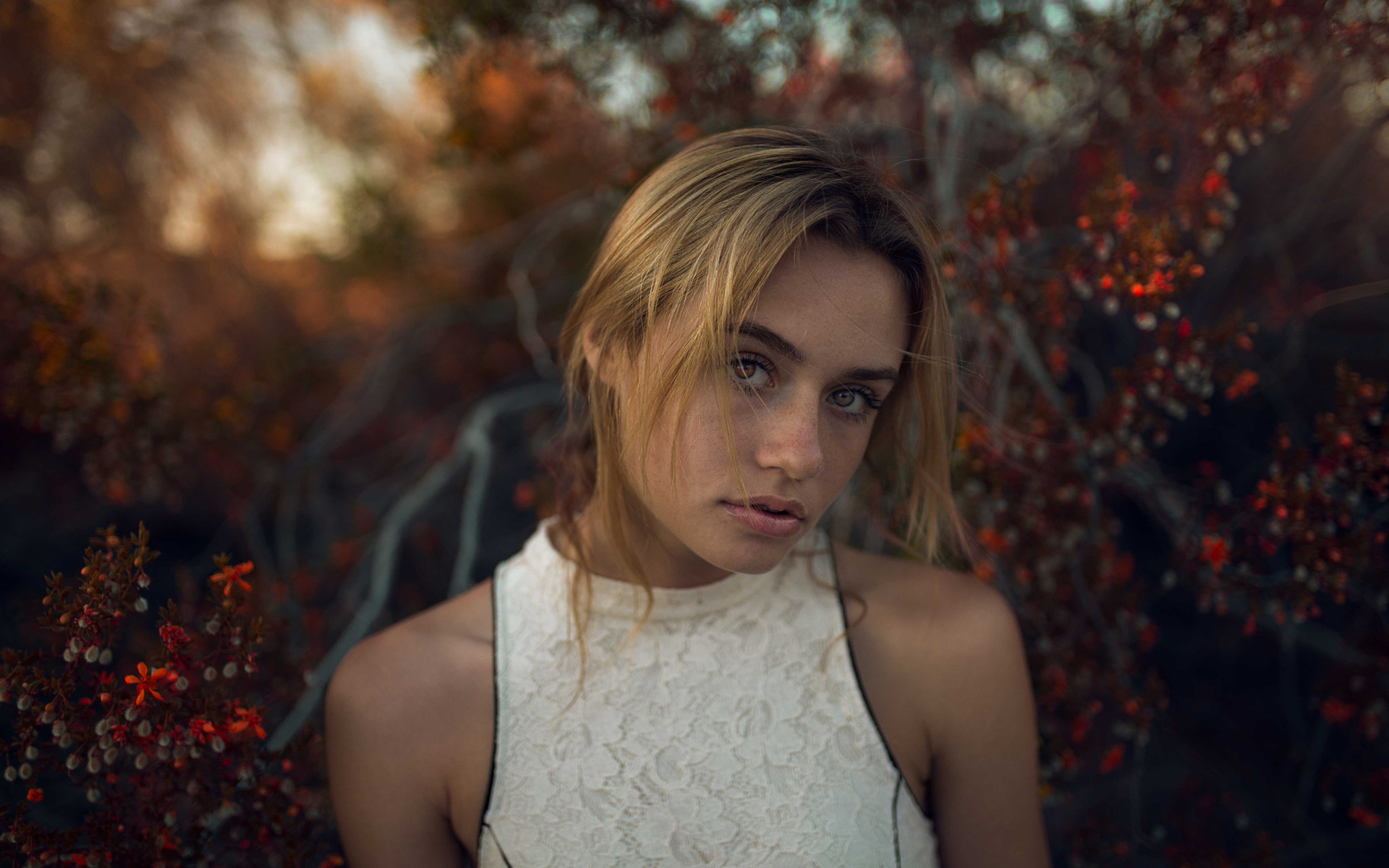 women, face, blonde, portrait, depth of field