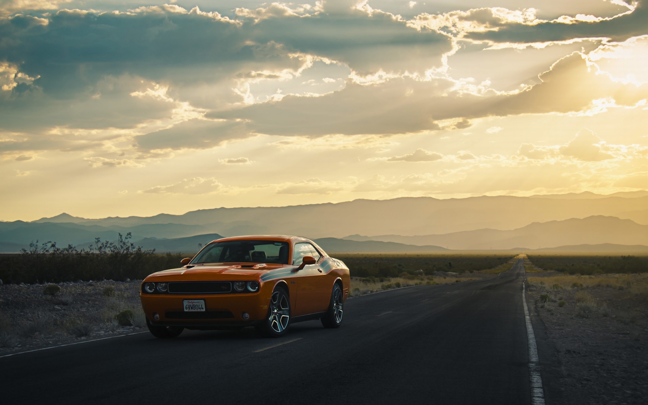 dodge, challenger, orange, road