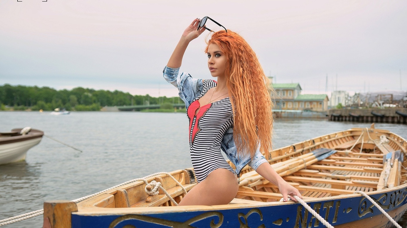 women, ass, redhead, women outdoors, tanned, one-piece swimsuit, sunglasses, boat, dana bounty