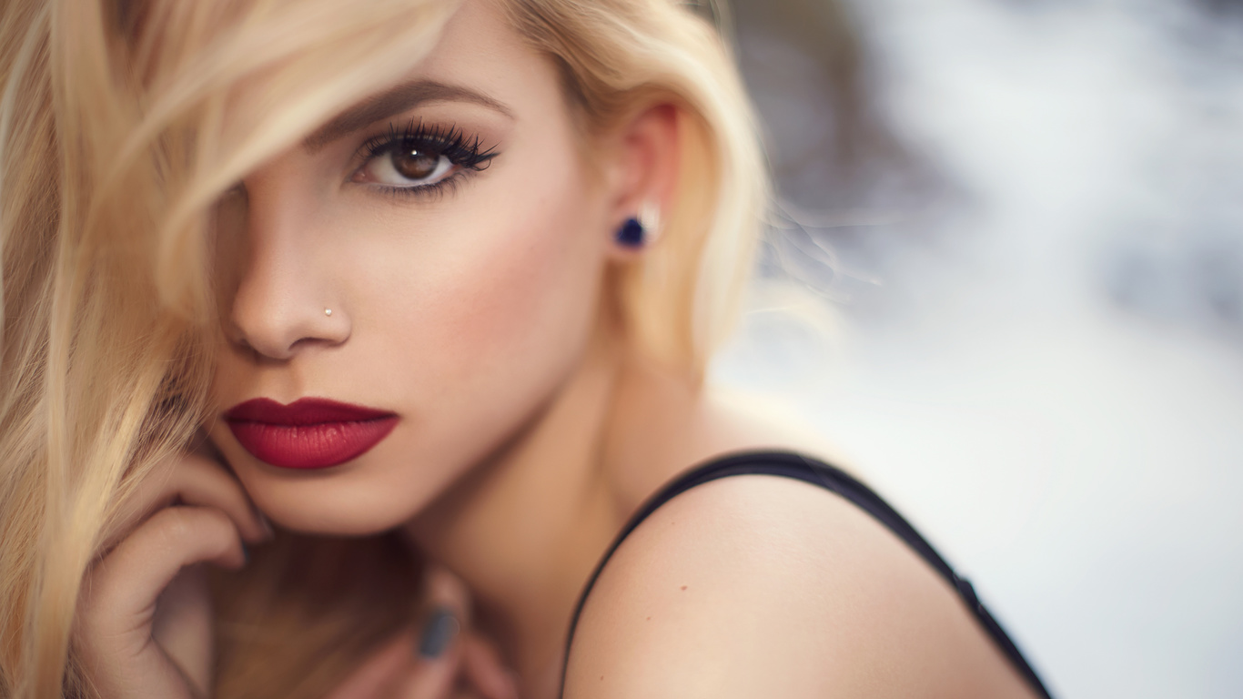 women, blonde, face, portrait, depth of field, red lipstick, pierced nose, &#917&#956&#956&#945&#957&#959&#965&#941&#955&#945 &#922&#959&#965&#954&#955&#953&#957&#959&#965, emmano