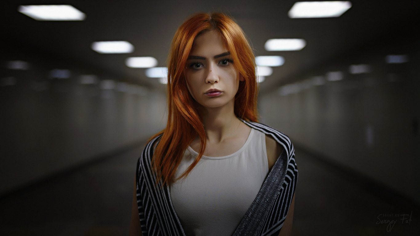 women, sergey fat, portrait, redhead, depth of field